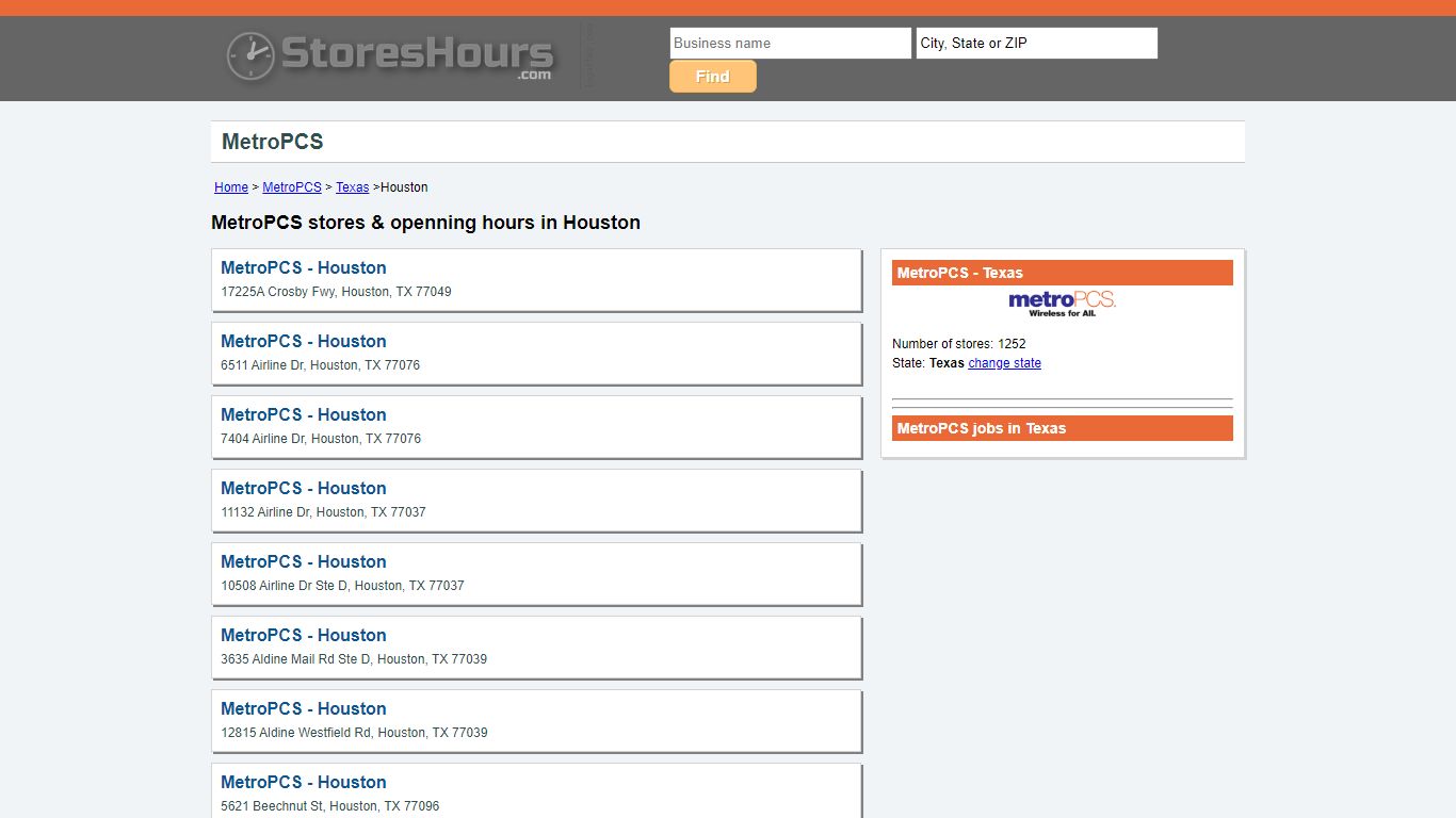 MetroPCS locations and openning hours near Houston - StoresHours.com